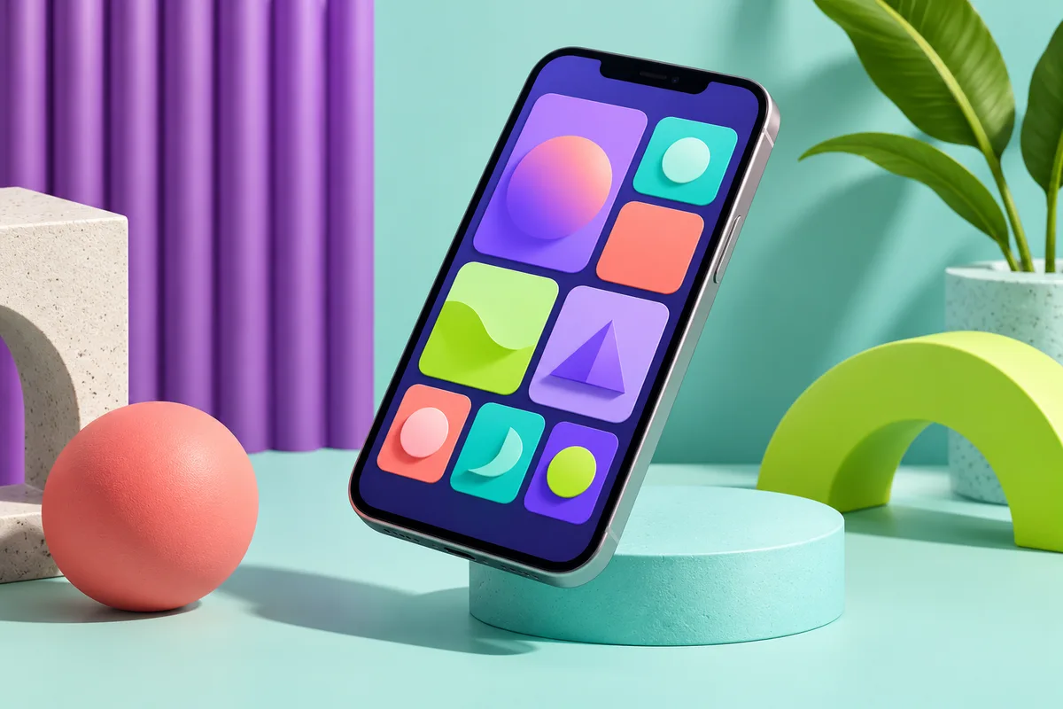 A minimal arrangement of colorful app icons and digital tools