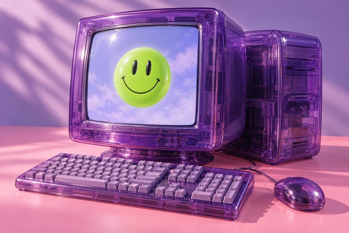 A retro-inspired digital scene with playful colorful objects