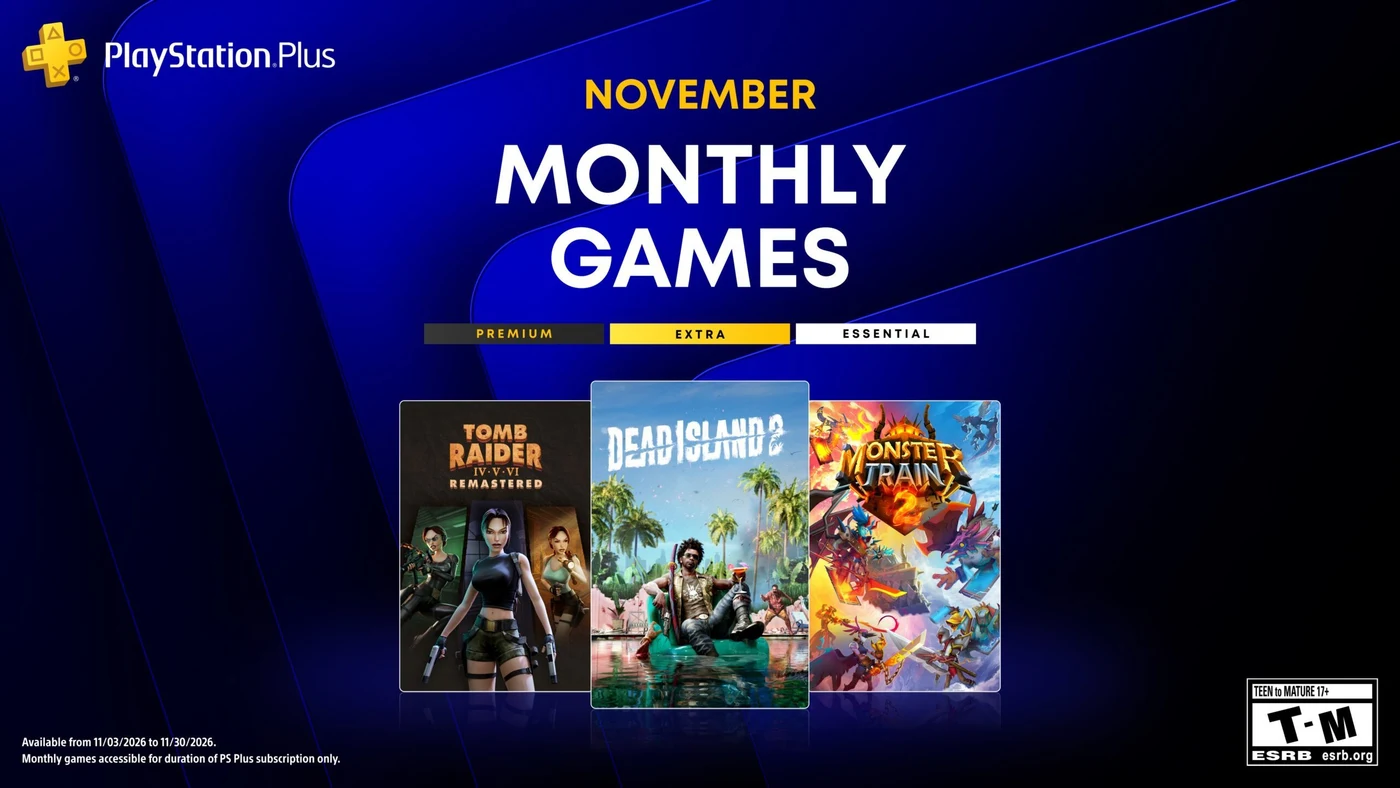 Official PlayStation Plus November monthly games banner with three game covers.