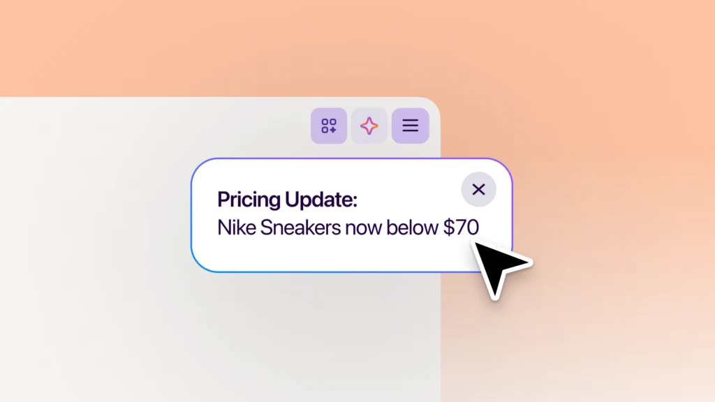 Mozilla demonstration of a notification saying Nike sneakers are below seventy dollars.