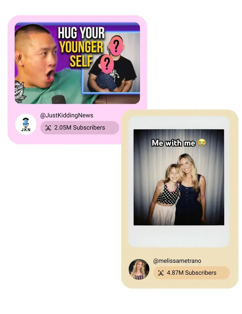 Examples from YouTube’s report of videos depicting an imagined meeting with a younger self